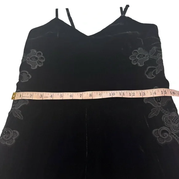 Sandro FR 40 US 8 Black Emilia Floral Embroidered Wide Leg Velvet Jumpsuit Flaw
